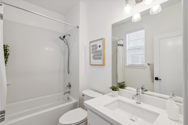 full bathroom featuring vanity, toilet, and shower / bath combo with shower curtain