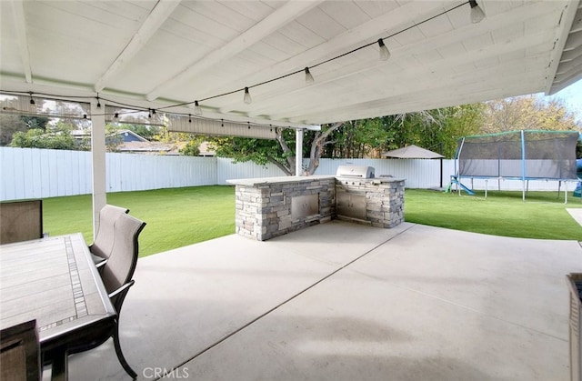 view of patio / terrace with a trampoline, a grill, and area for grilling