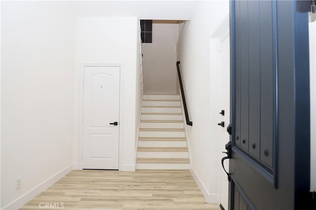 staircase featuring wood-type flooring