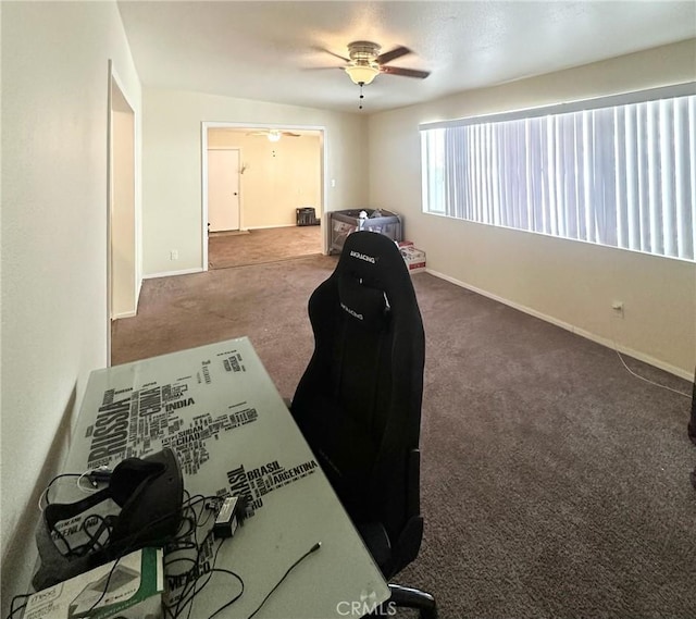 interior space featuring ceiling fan