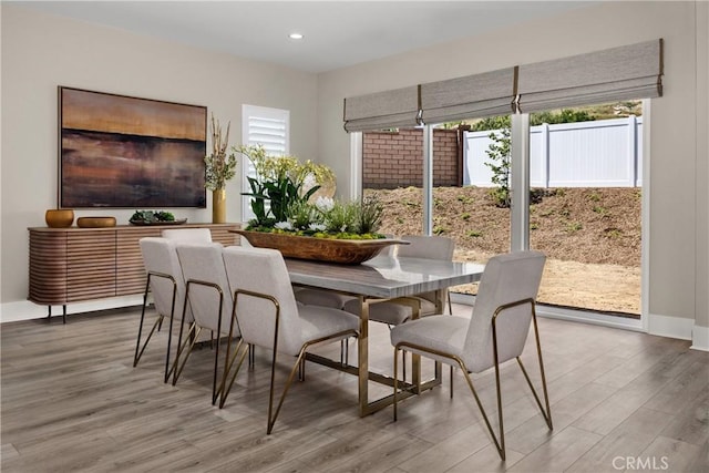 dining space with hardwood / wood-style floors