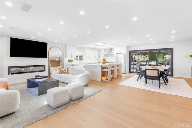 living room with light wood-type flooring