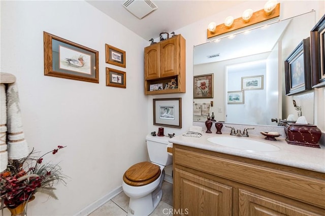 bathroom with toilet, tile patterned floors, and vanity