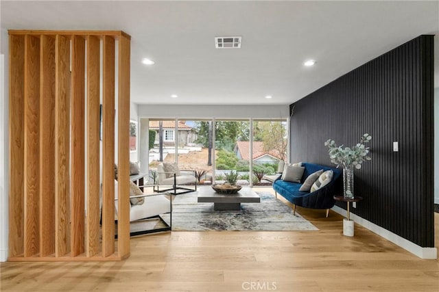 living room featuring light wood-type flooring