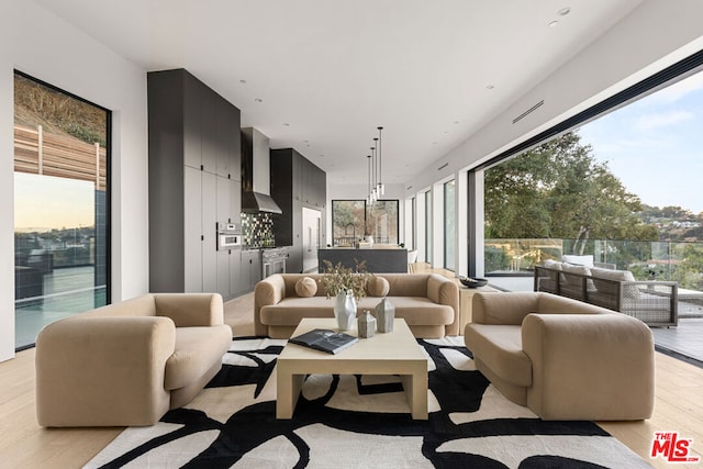 living room with light wood-type flooring