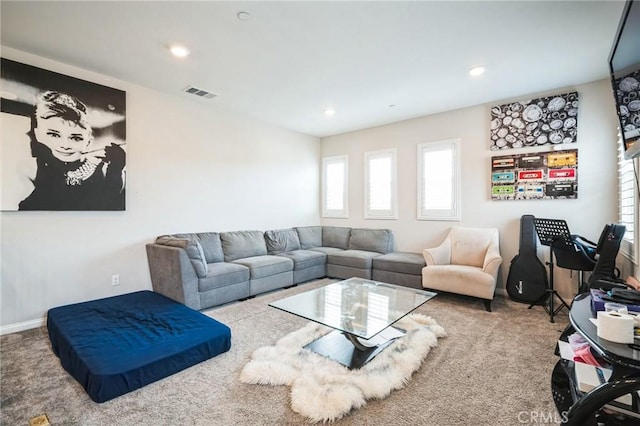 living room featuring carpet flooring