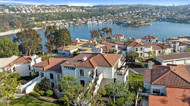 aerial view with a water view