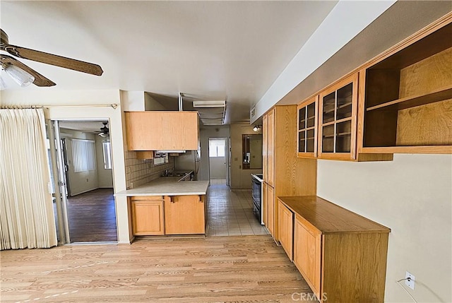 kitchen featuring tasteful backsplash and light wood-type flooring