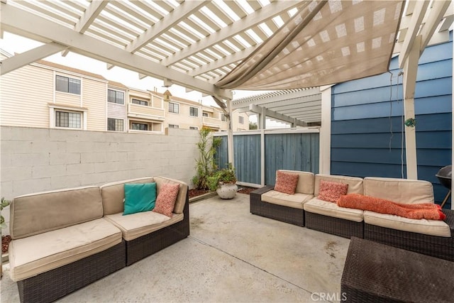 view of patio with an outdoor hangout area and a pergola