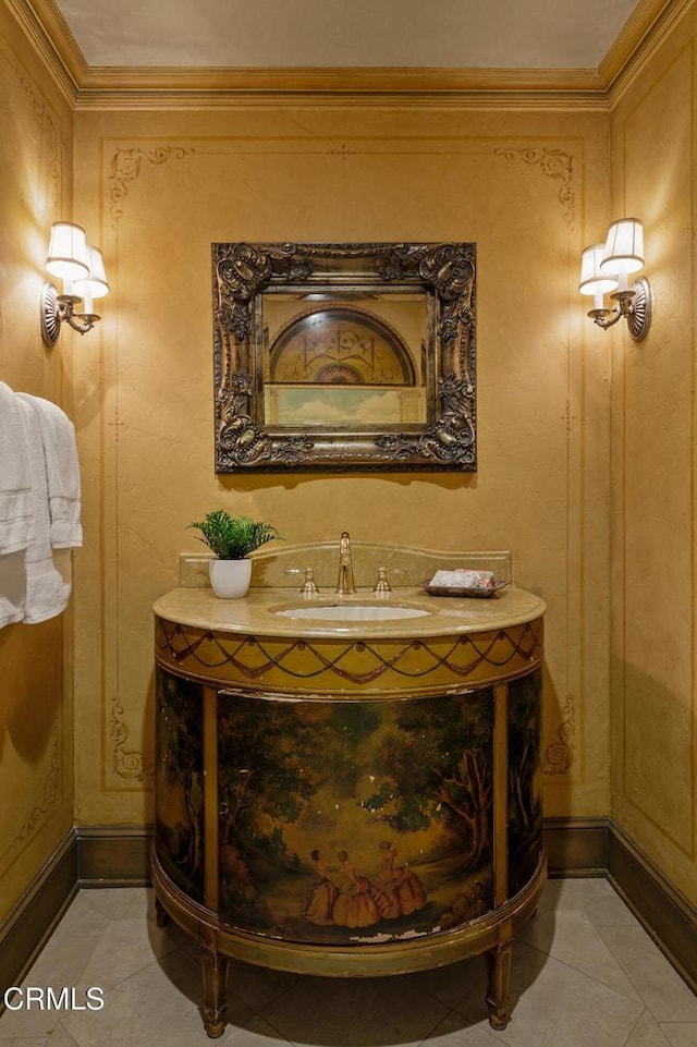 room details featuring vanity and ornamental molding