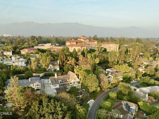 790 Huntington Cir, Pasadena, CA 91106 - aerial overview of property's location featuring a mountain backdrop and nearby suburban area