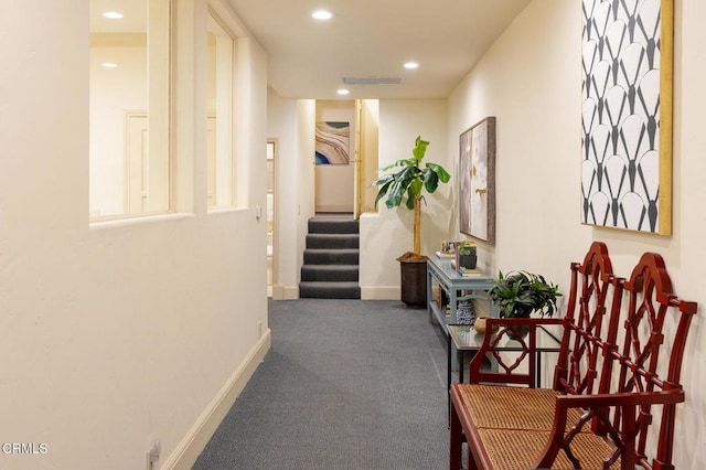 790 Huntington Cir, Pasadena, CA 91106 - hall with baseboards, carpet flooring, recessed lighting, and stairway