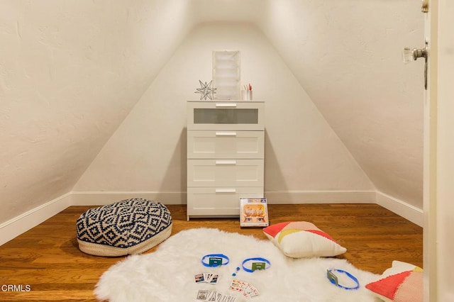790 Huntington Cir, Pasadena, CA 91106 - playroom featuring vaulted ceiling, wood finished floors, and baseboards