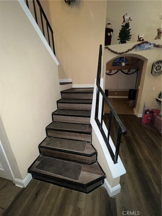 stairway featuring wood-type flooring