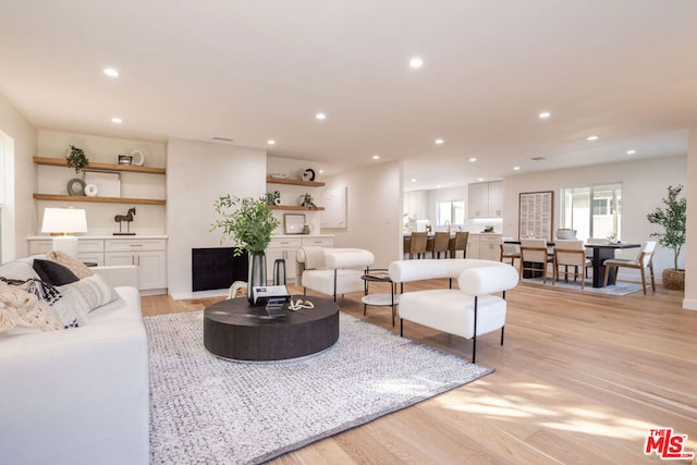 living room with light hardwood / wood-style floors