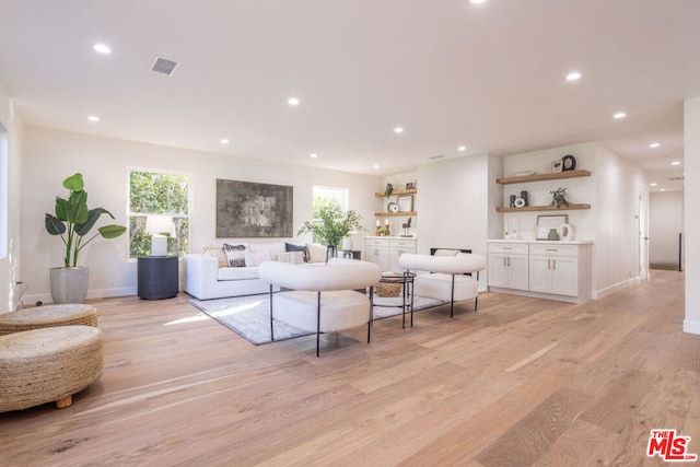 living room with light wood-type flooring