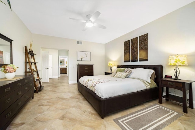 bedroom featuring ceiling fan