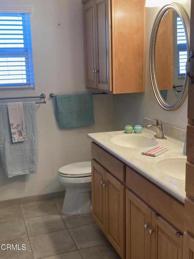 bathroom featuring toilet, tile patterned flooring, and vanity