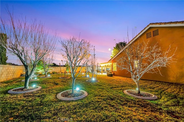 view of yard at dusk