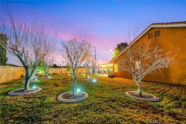 view of yard at dusk