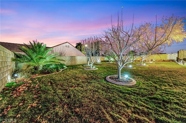 view of yard at dusk