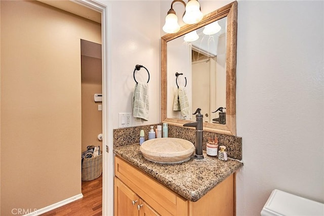 bathroom featuring vanity and wood-type flooring