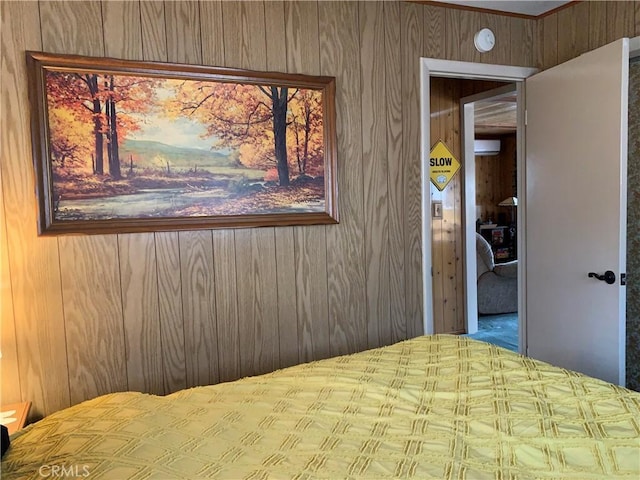 unfurnished bedroom featuring wood walls