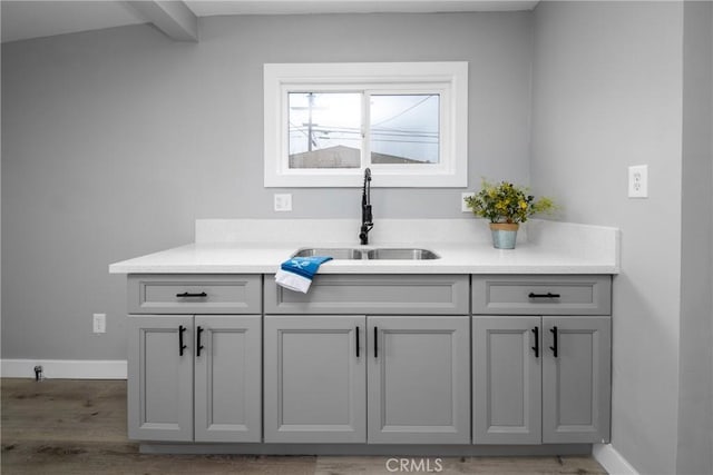 interior details featuring wood-type flooring and sink