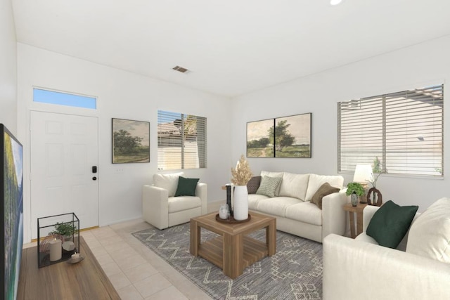 view of tiled living room