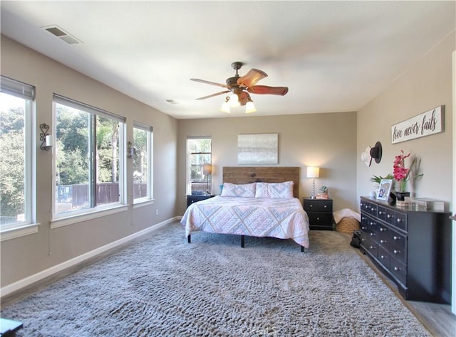 bedroom featuring ceiling fan