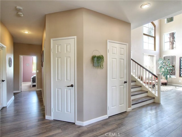 hall with dark wood-type flooring