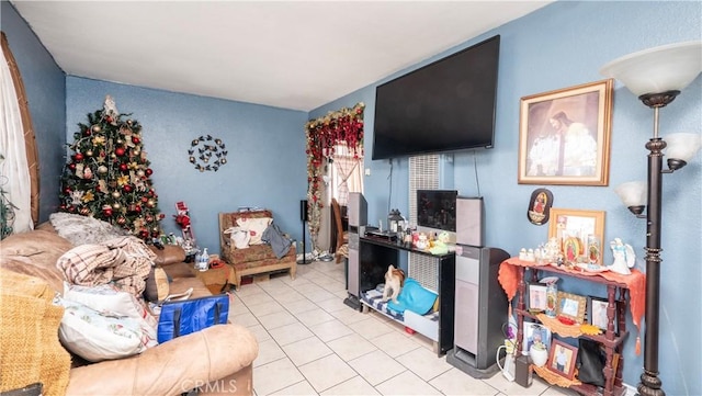 living room with light tile patterned floors