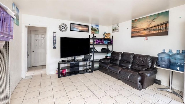 living room featuring light tile patterned floors