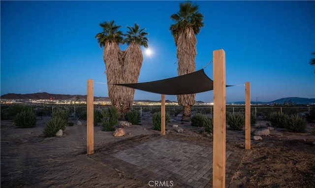 view of patio with a mountain view