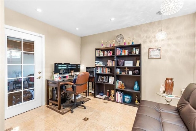 office with tile patterned flooring