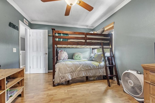 8115 Cacus, Spring Valley, CA 91977 - bedroom with crown molding, wood finished floors, a textured wall, and ceiling fan