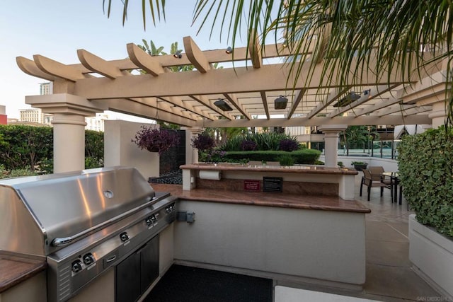 view of patio featuring a pergola, a grill, and area for grilling