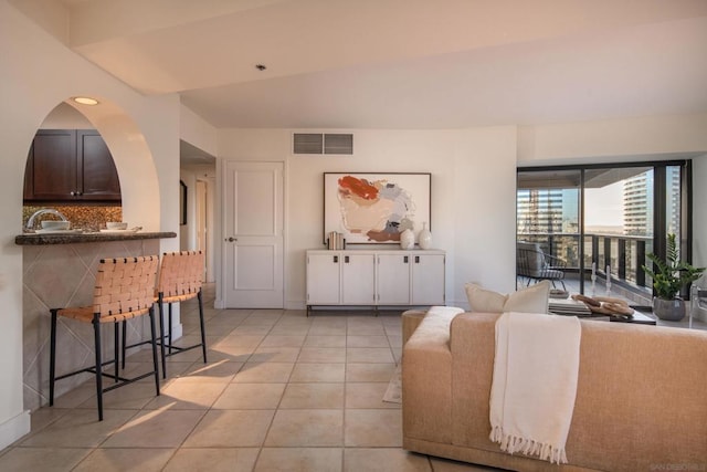 view of tiled living room