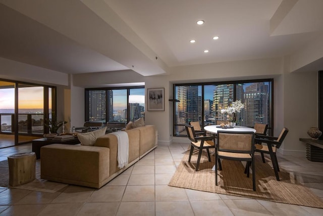 tiled dining room featuring a healthy amount of sunlight