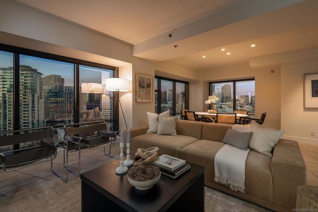 view of tiled living room