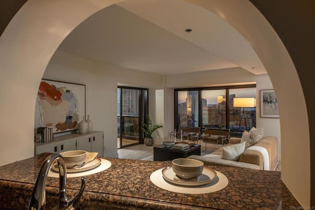 tiled living room featuring pool table