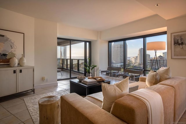 view of tiled living room