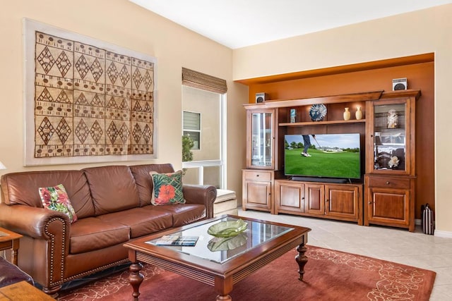 living room featuring light tile patterned flooring