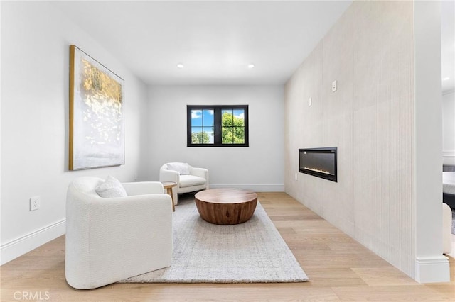 living area with light hardwood / wood-style flooring