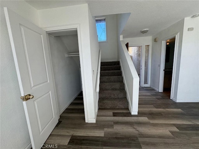 stairway featuring hardwood / wood-style floors