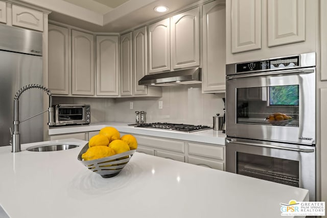 kitchen featuring stainless steel appliances, sink, and backsplash