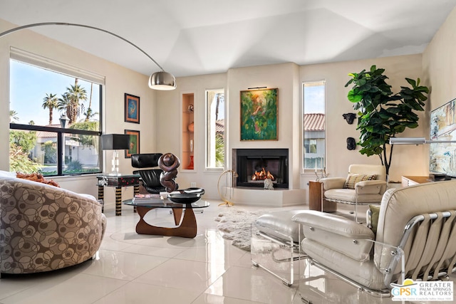 living area with light tile patterned floors