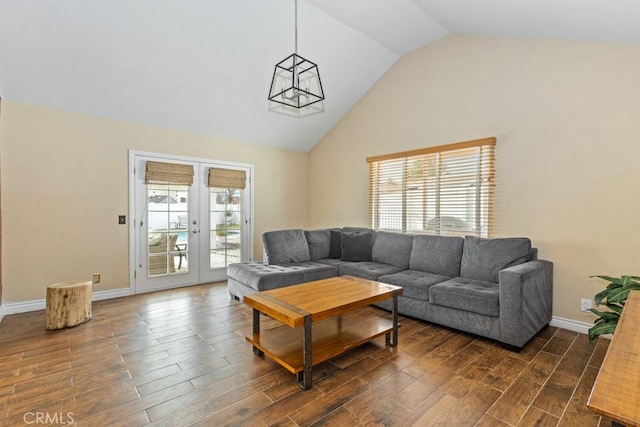 living room with vaulted ceiling