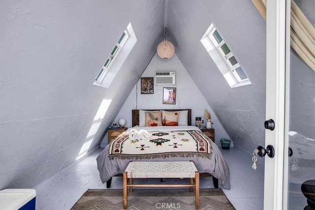 bedroom featuring lofted ceiling