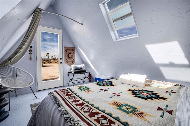 bedroom featuring vaulted ceiling